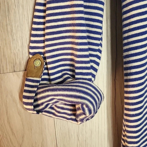 Lauren Ralph Lauren Blue White‎ Stripe Roll Tab Sleeve Casual Womens Size Large - Picture 8 of 10